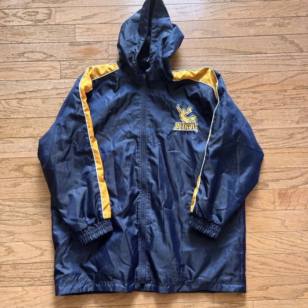 VTG Steve & Barry's Brand DETROIT Hooded Full Zip Nylon Windbreaker XL‎